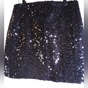 Kenar Black Sequin Mini Skirt Size 8 Zip In Back Party Festival Mob Wife